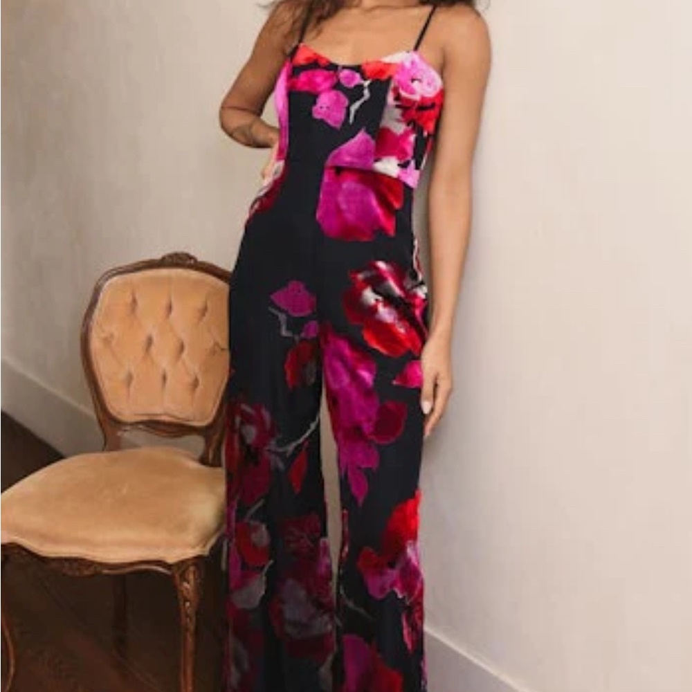 NWT Hutch Nalini Black Burnout Romantic Watercolor Floral Jumpsuit Size 6